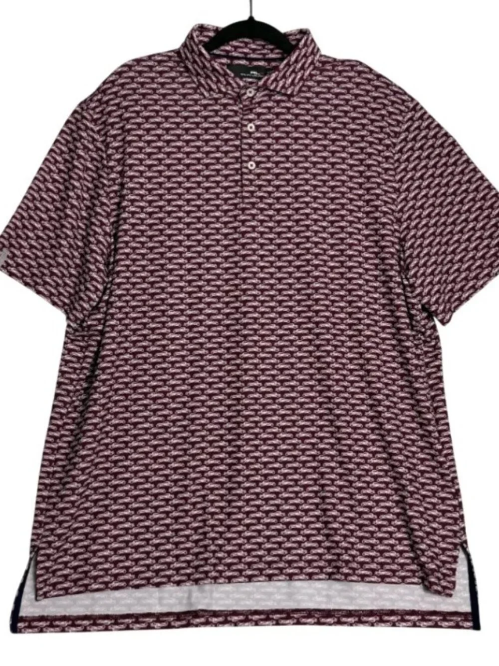 RLX Ralph Lauren Mens Red Burgundy Car Print Athletic Polo Golf Shirt Size XL